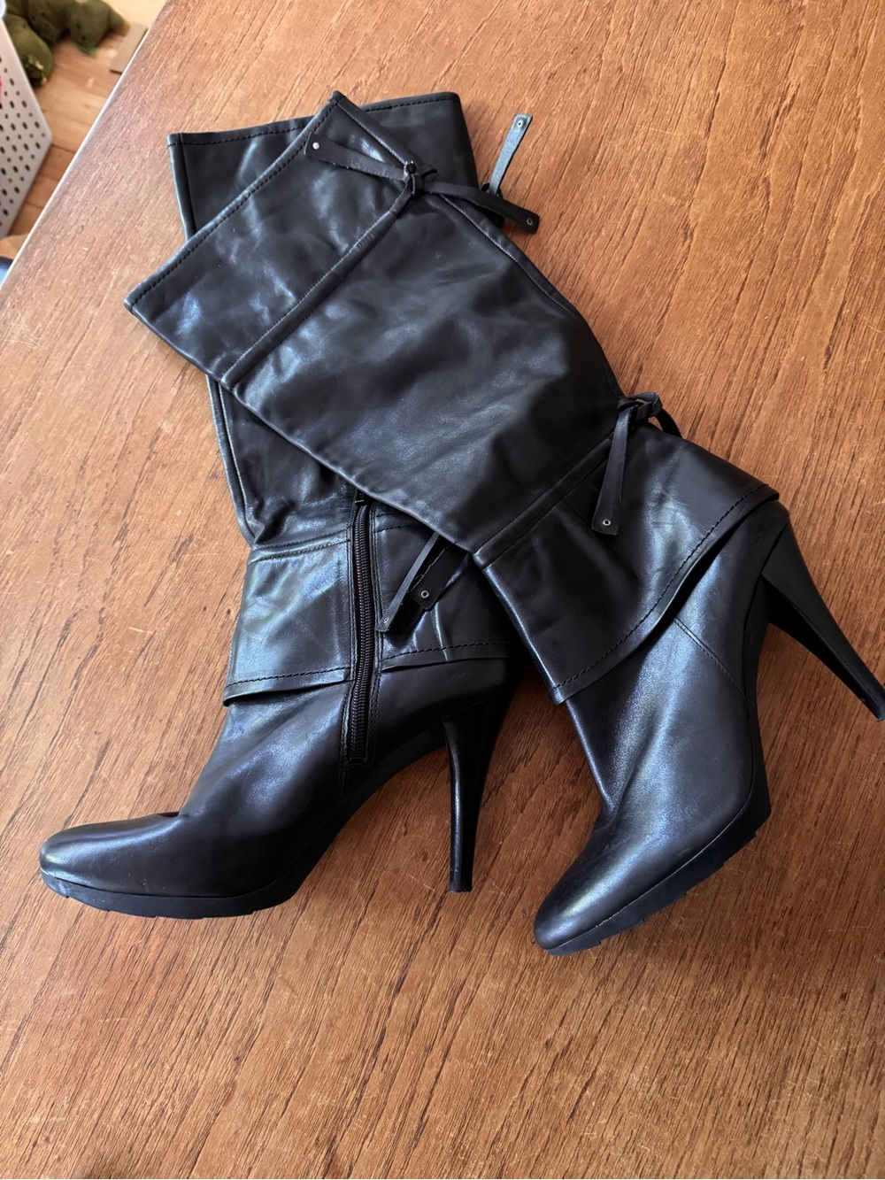Nine West Black Leather Knee-High Pull-On high heel Boots 9M - Picture 12 of 12